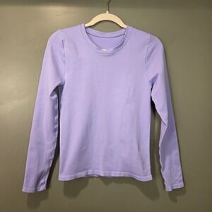 OQQ Women's Long Sleeve Ribbed Compression Shirt Gym Active, Size M, Lavender